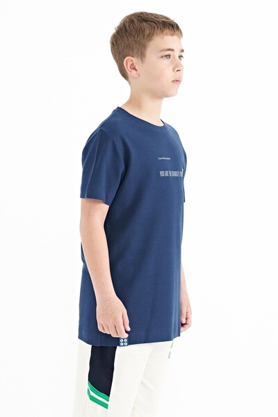 Tommylife Wholesale Crew Neck Standard Fit Printed Boys' T-Shirt 11117 Indigo - Thumbnail