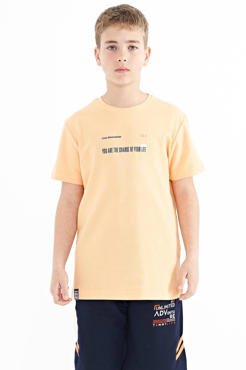 TOMMYLIFE - Tommylife Wholesale Crew Neck Standard Fit Printed Boys' T-Shirt 11117 Melon