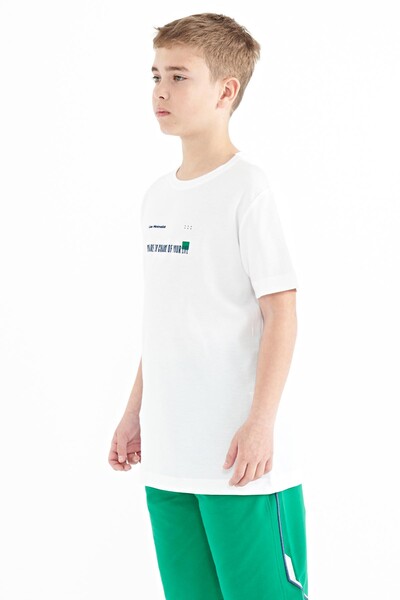 Tommylife Wholesale Crew Neck Standard Fit Printed Boys' T-Shirt 11117 White - Thumbnail