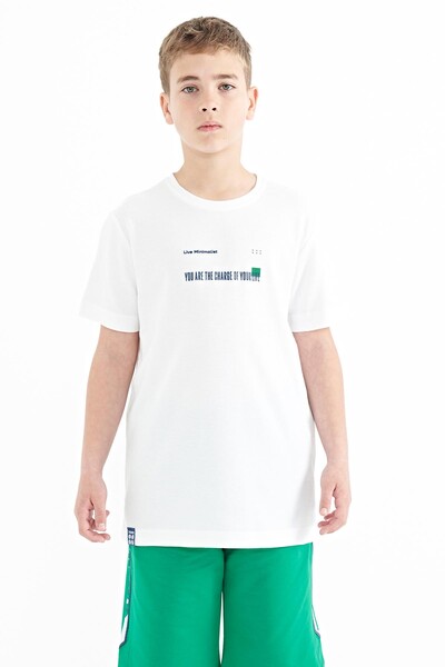 Tommylife Wholesale Crew Neck Standard Fit Printed Boys' T-Shirt 11117 White - Thumbnail
