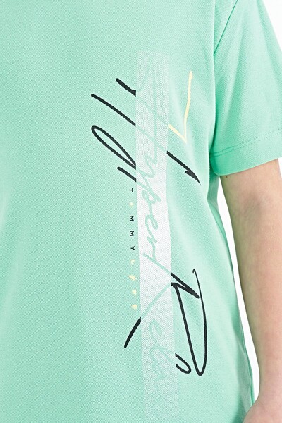 Tommylife Wholesale Crew Neck Standard Fit Printed Boys' T-Shirt 11119 Aqua Green - Thumbnail