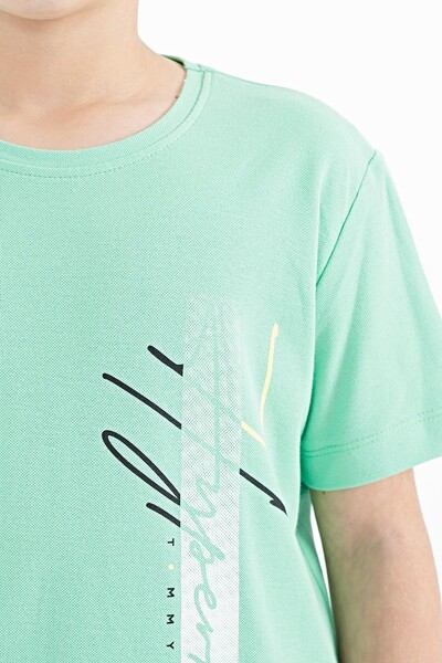 Tommylife Wholesale Crew Neck Standard Fit Printed Boys' T-Shirt 11119 Aqua Green - Thumbnail