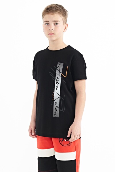 Tommylife Wholesale Crew Neck Standard Fit Printed Boys' T-Shirt 11119 Black - Thumbnail