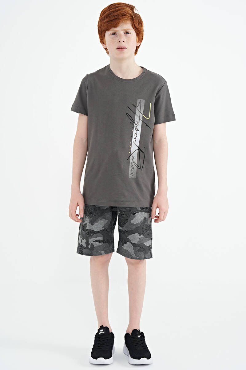 TOMMYLIFE - Tommylife Wholesale Crew Neck Standard Fit Printed Boys' T-Shirt 11119 Dark Gray