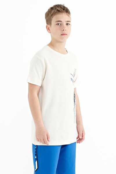Tommylife Wholesale Crew Neck Standard Fit Printed Boys' T-Shirt 11119 Ecru - Thumbnail