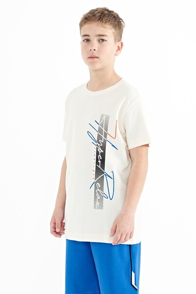 Tommylife Wholesale Crew Neck Standard Fit Printed Boys' T-Shirt 11119 Ecru - Thumbnail