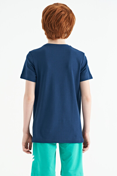 Tommylife Wholesale Crew Neck Standard Fit Printed Boys' T-Shirt 11119 Indigo - Thumbnail
