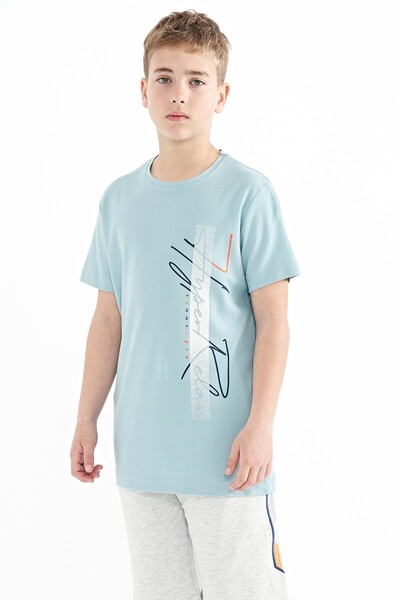 Tommylife Wholesale Crew Neck Standard Fit Printed Boys' T-Shirt 11119 Light Blue - Thumbnail