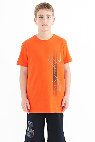 Tommylife Wholesale Crew Neck Standard Fit Printed Boys' T-Shirt 11119 Orange - Thumbnail