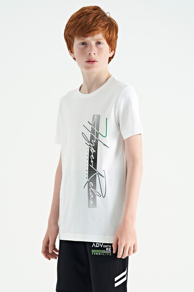 Tommylife Wholesale Crew Neck Standard Fit Printed Boys' T-Shirt 11119 White - Thumbnail