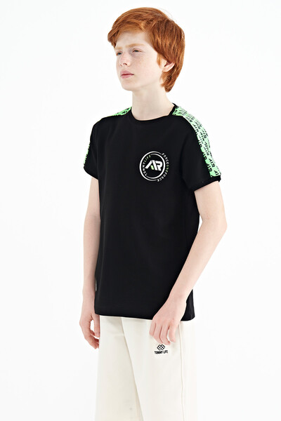 Tommylife Wholesale Crew Neck Standard Fit Printed Boys' T-Shirt 11121 Black - Thumbnail