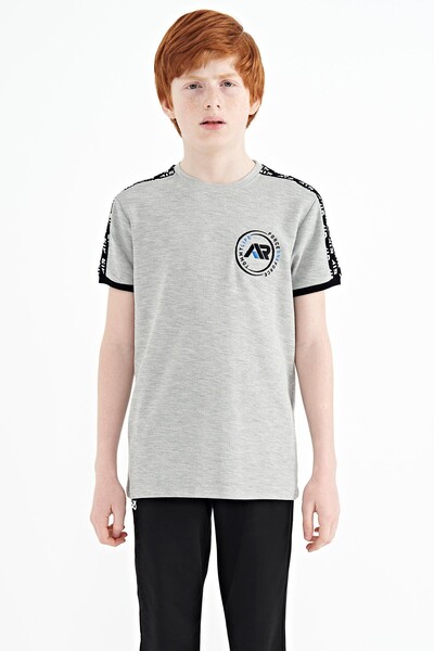Tommylife Wholesale Crew Neck Standard Fit Printed Boys' T-Shirt 11121 Gray Melange - Thumbnail