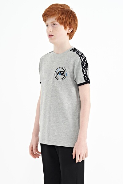 Tommylife Wholesale Crew Neck Standard Fit Printed Boys' T-Shirt 11121 Gray Melange - Thumbnail