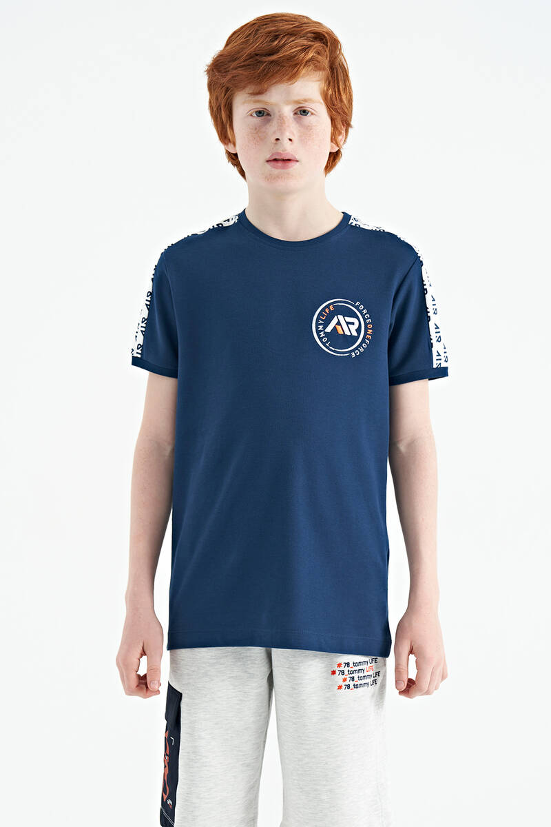 TOMMYLIFE - Tommylife Wholesale Crew Neck Standard Fit Printed Boys' T-Shirt 11121 Indigo