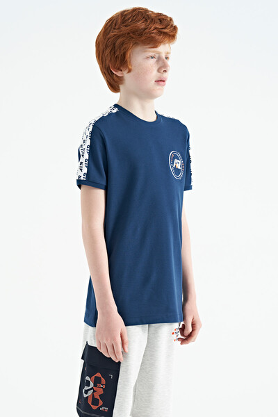Tommylife Wholesale Crew Neck Standard Fit Printed Boys' T-Shirt 11121 Indigo - Thumbnail
