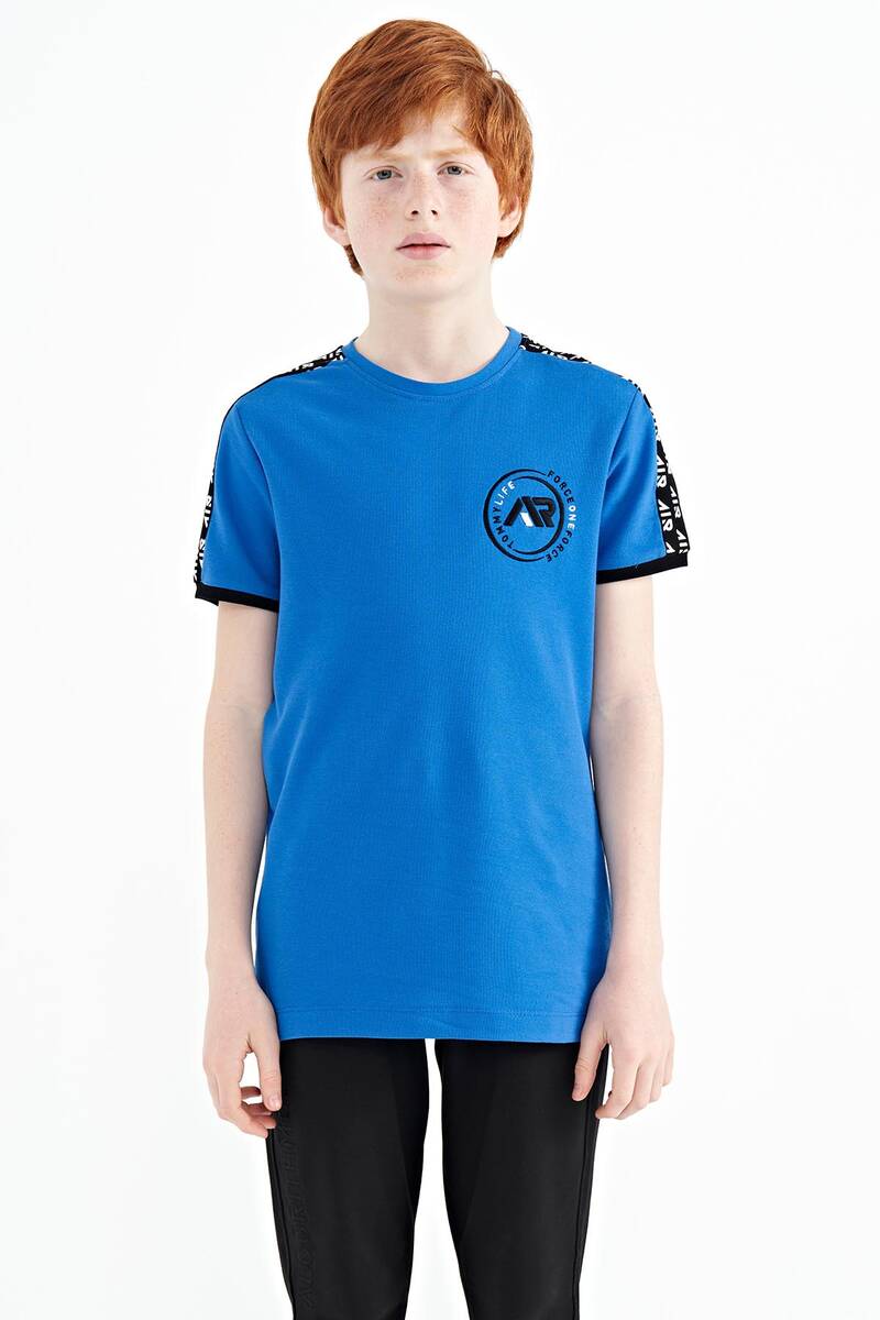 TOMMYLIFE - Tommylife Wholesale Crew Neck Standard Fit Printed Boys' T-Shirt 11121 Saxe