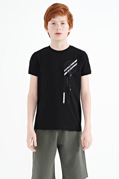 Tommylife Wholesale Crew Neck Standard Fit Printed Boys' T-Shirt 11131 Black - Thumbnail