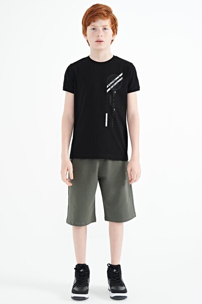 Tommylife Wholesale Crew Neck Standard Fit Printed Boys' T-Shirt 11131 Black - Thumbnail
