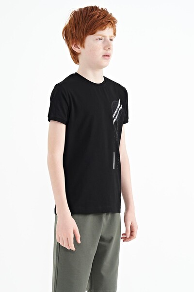 Tommylife Wholesale Crew Neck Standard Fit Printed Boys' T-Shirt 11131 Black - Thumbnail