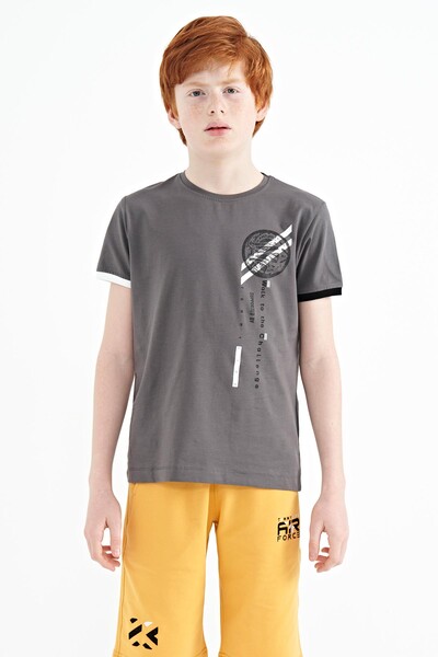 Tommylife Wholesale Crew Neck Standard Fit Printed Boys' T-Shirt 11131 Dark Gray - Thumbnail