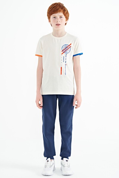 Tommylife Wholesale Crew Neck Standard Fit Printed Boys' T-Shirt 11131 Ecru - Thumbnail