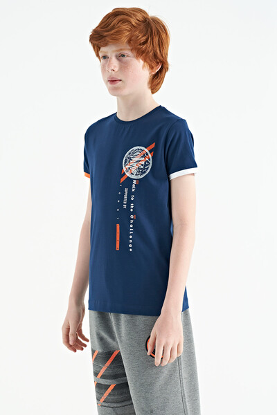 Tommylife Wholesale Crew Neck Standard Fit Printed Boys' T-Shirt 11131 Indigo - Thumbnail