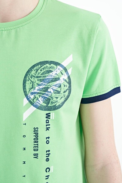 Tommylife Wholesale Crew Neck Standard Fit Printed Boys' T-Shirt 11131 Neon Green - Thumbnail