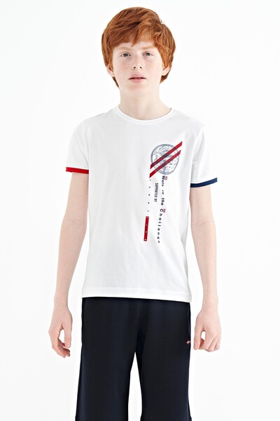 Tommylife Wholesale Crew Neck Standard Fit Printed Boys' T-Shirt 11131 White - Thumbnail