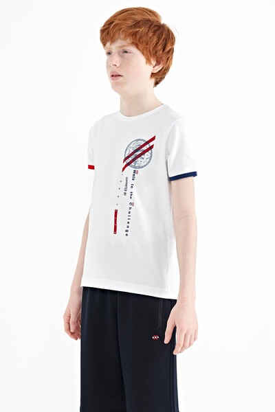 Tommylife Wholesale Crew Neck Standard Fit Printed Boys' T-Shirt 11131 White - Thumbnail