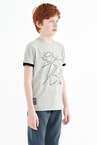 Tommylife Wholesale Crew Neck Standard Fit Printed Boys' T-Shirt 11132 Gray Melange - Thumbnail