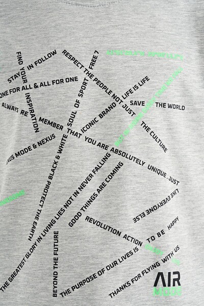 Tommylife Wholesale Crew Neck Standard Fit Printed Boys' T-Shirt 11132 Gray Melange - Thumbnail