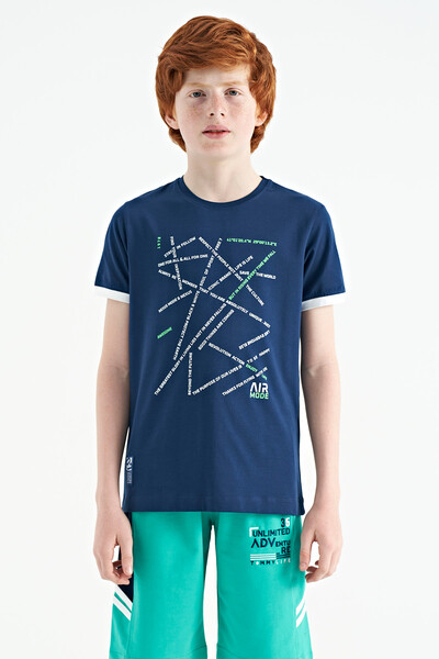 Tommylife Wholesale Crew Neck Standard Fit Printed Boys' T-Shirt 11132 Indigo - Thumbnail