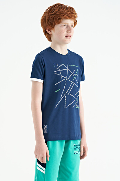 Tommylife Wholesale Crew Neck Standard Fit Printed Boys' T-Shirt 11132 Indigo - Thumbnail
