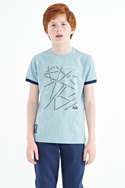 Tommylife Wholesale Crew Neck Standard Fit Printed Boys' T-Shirt 11132 Light Blue - Thumbnail