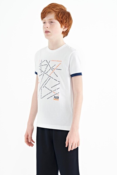Tommylife Wholesale Crew Neck Standard Fit Printed Boys' T-Shirt 11132 White - Thumbnail