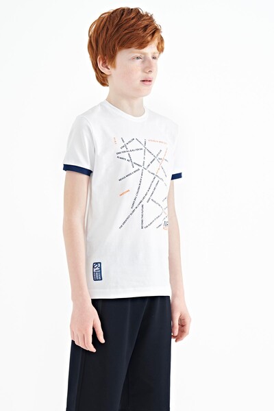 Tommylife Wholesale Crew Neck Standard Fit Printed Boys' T-Shirt 11132 White - Thumbnail