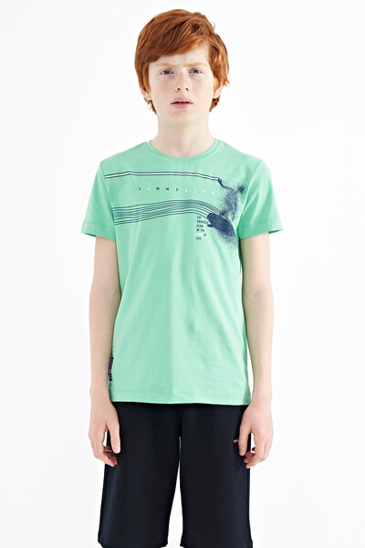 Tommylife Wholesale Crew Neck Standard Fit Printed Boys' T-Shirt 11133 Aqua Green - Thumbnail