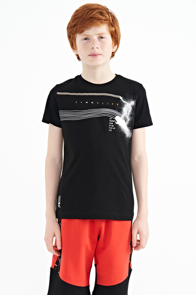 Tommylife Wholesale Crew Neck Standard Fit Printed Boys' T-Shirt 11133 Black - Thumbnail