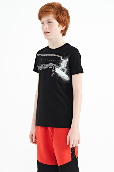 Tommylife Wholesale Crew Neck Standard Fit Printed Boys' T-Shirt 11133 Black - Thumbnail