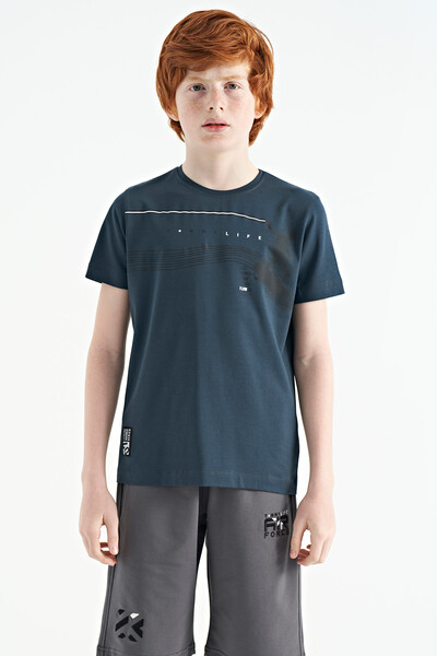 Tommylife Wholesale Crew Neck Standard Fit Printed Boys' T-Shirt 11133 Forest Green - Thumbnail