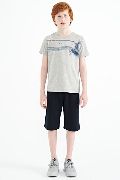 Tommylife Wholesale Crew Neck Standard Fit Printed Boys' T-Shirt 11133 Gray Melange - Thumbnail