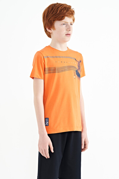 Tommylife Wholesale Crew Neck Standard Fit Printed Boys' T-Shirt 11133 Orange - Thumbnail