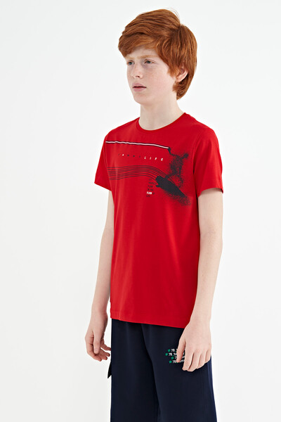 Tommylife Wholesale Crew Neck Standard Fit Printed Boys' T-Shirt 11133 Red - Thumbnail