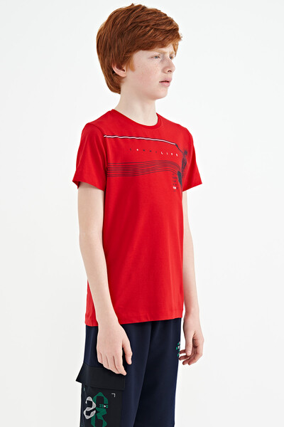 Tommylife Wholesale Crew Neck Standard Fit Printed Boys' T-Shirt 11133 Red - Thumbnail