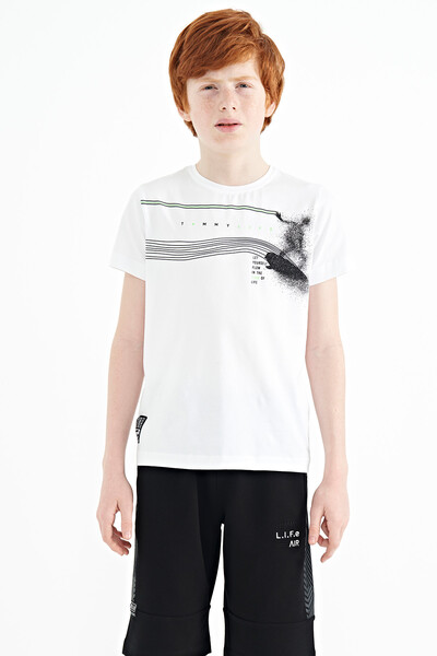 Tommylife Wholesale Crew Neck Standard Fit Printed Boys' T-Shirt 11133 White - Thumbnail