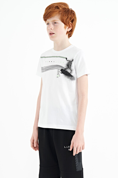Tommylife Wholesale Crew Neck Standard Fit Printed Boys' T-Shirt 11133 White - Thumbnail