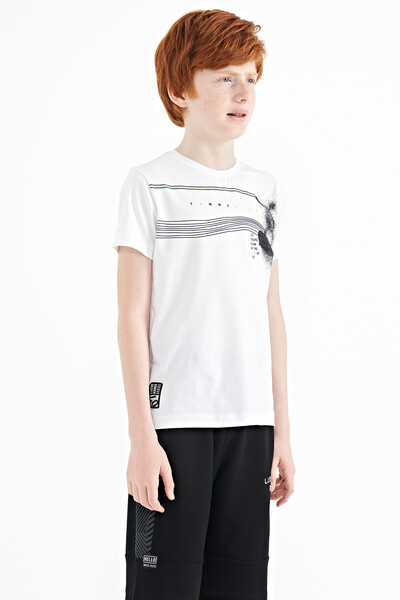 Tommylife Wholesale Crew Neck Standard Fit Printed Boys' T-Shirt 11133 White - Thumbnail