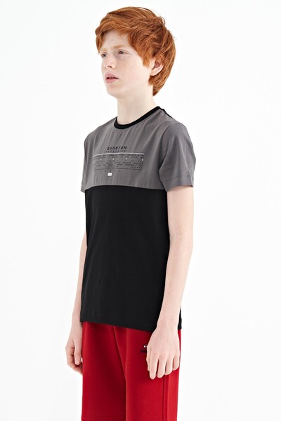 Tommylife Wholesale Crew Neck Standard Fit Printed Boys' T-Shirt 11134 Black - Thumbnail
