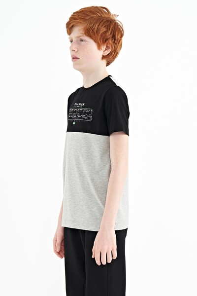 Tommylife Wholesale Crew Neck Standard Fit Printed Boys' T-Shirt 11134 Gray Melange - Thumbnail
