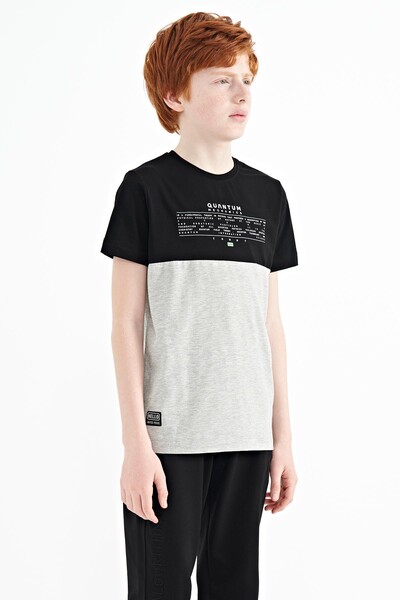 Tommylife Wholesale Crew Neck Standard Fit Printed Boys' T-Shirt 11134 Gray Melange - Thumbnail